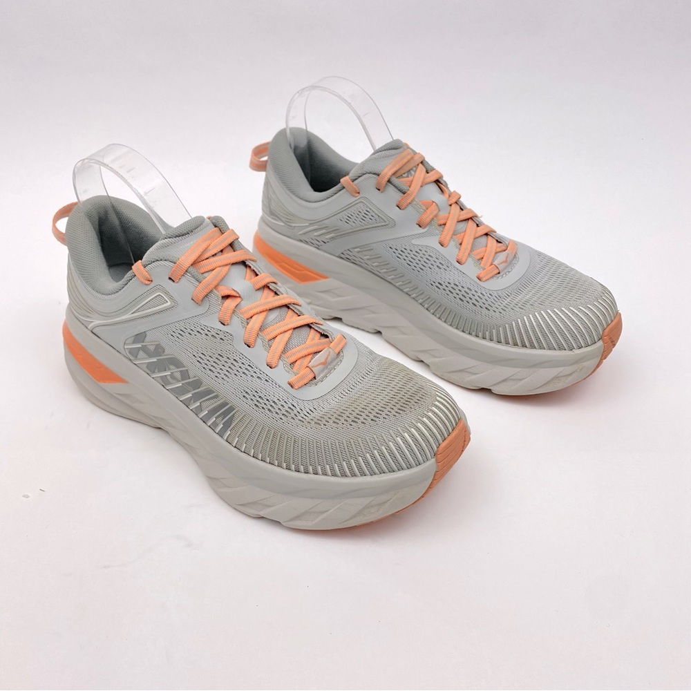 Hoka One One Women’s Bondi 7 Sneakers Color Grey/Orange SZ 9